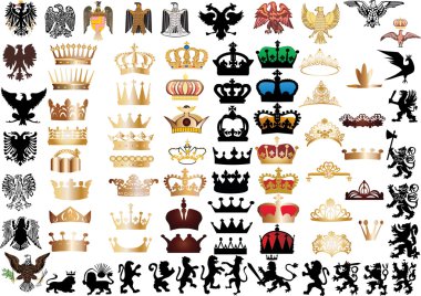 large set of crowns and heraldic animals clipart