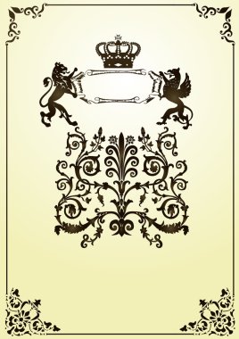 frame with heraldic dragon and lion clipart