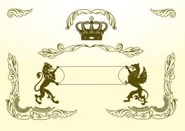 brown heraldic frame with dragon and lion clipart