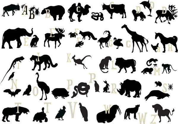 Alfabeto de animales negros — Vector de stock