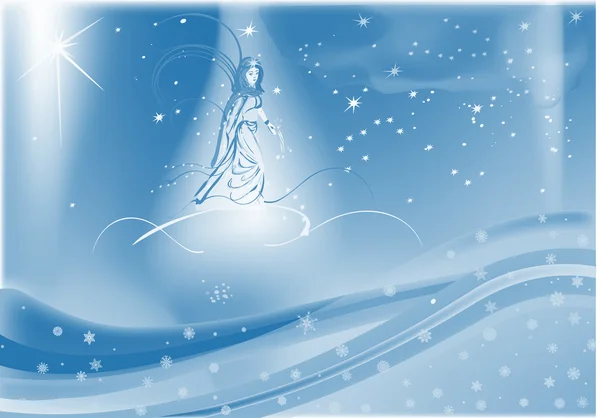 Άγγελος σε φόντο μπλε νιφάδα χιονιού — Διανυσματικό Αρχείο