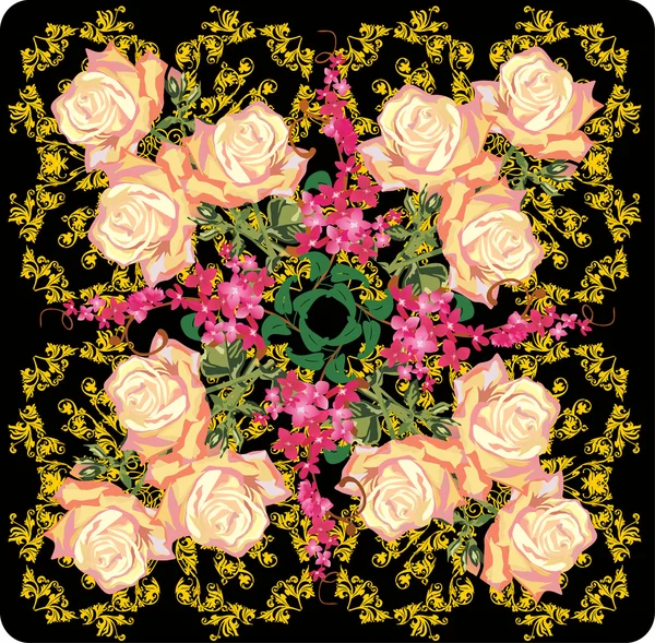 Прикраса світлих троянд золотими елементами — стоковий вектор