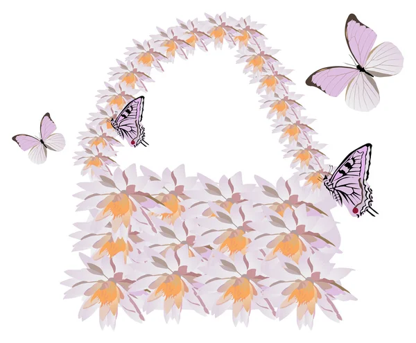 Φως κρίνος γυναίκα τσάντα με πεταλούδες — Διανυσματικό Αρχείο