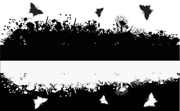 Black abstract grass and butterflies — Stock Vector