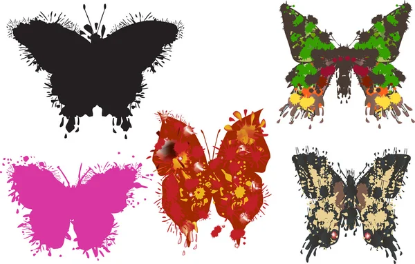 Fem målade fjärilar på vit — Stock vektor
