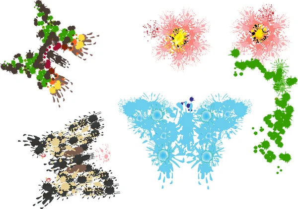 Malované motýlů a květů na bílém pozadí — Stockový vektor