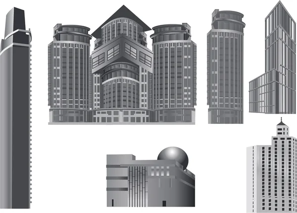 Six grey modern buildings — Stock Vector