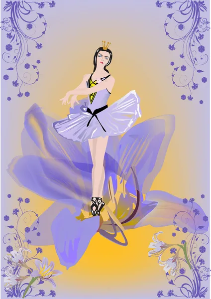 Dançarina de balé em flores lilás — Vetor de Stock