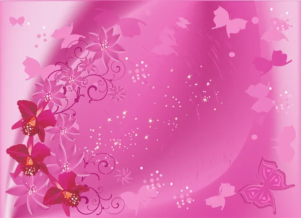 Ροζ φόντο με orchid λουλούδια — Διανυσματικό Αρχείο