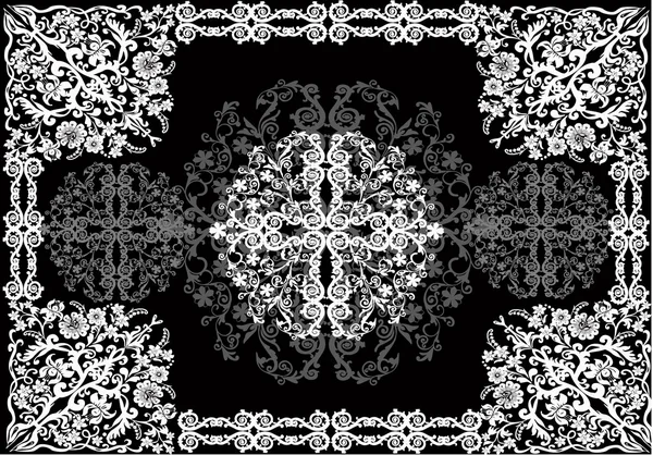 Сіро-біла прикраса на чорному — стоковий вектор