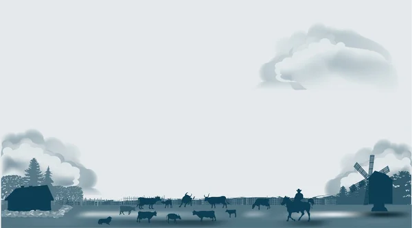 Cows on grey field illustration — Stock Vector