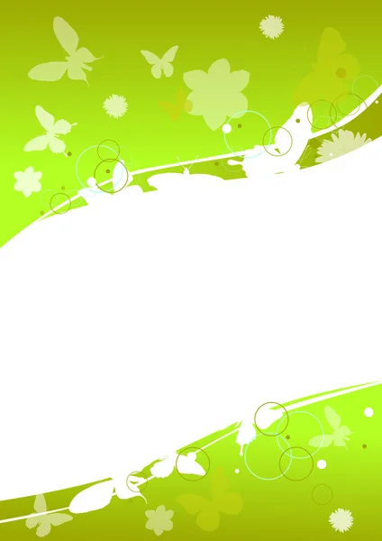Background with green flowers and butterflies — Stock Vector
