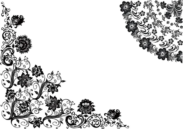 Zwarte bloemen versierd hoek en Kwadrant — Stockvector