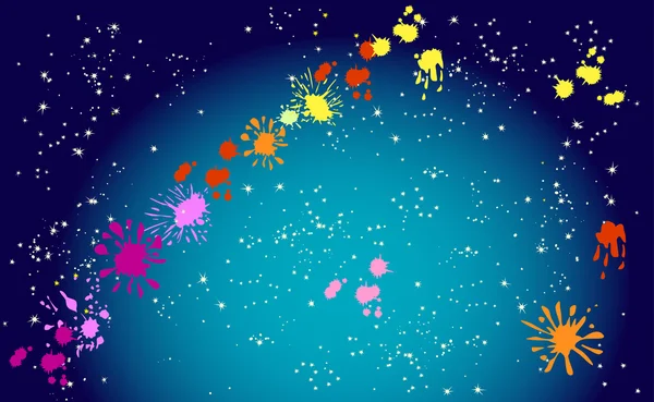 Stars and color blots on blue — Stock Vector