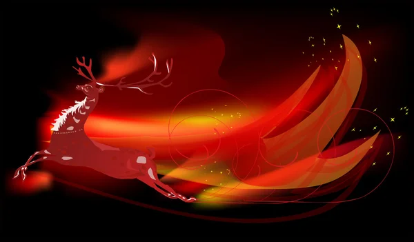 Cerf flamboyant sur fond noir — Image vectorielle