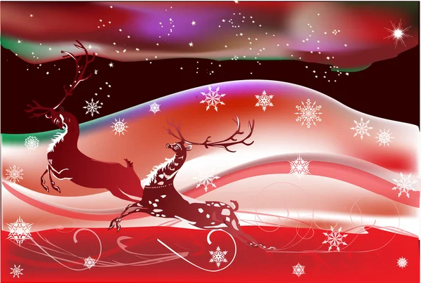 Illustrazione natalizia rossa con cervi — Vettoriale Stock