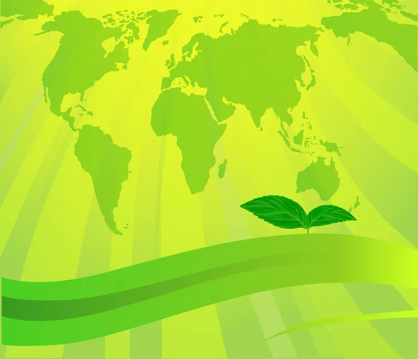 Ilustração com planeta verde e folhas — Vetor de Stock
