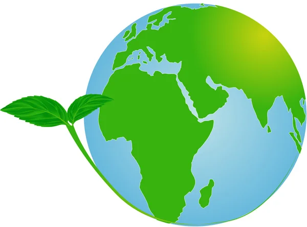 녹색 지구 및 잎 그림 — 스톡 벡터