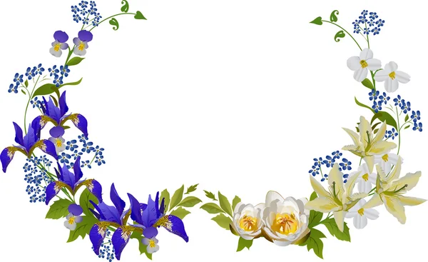 Іриси і лілії квіткові завитки — стоковий вектор