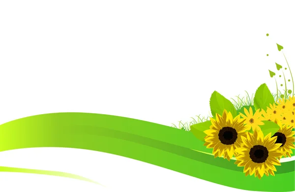 Fleurs jaunes et décoration d'herbe verte — Image vectorielle