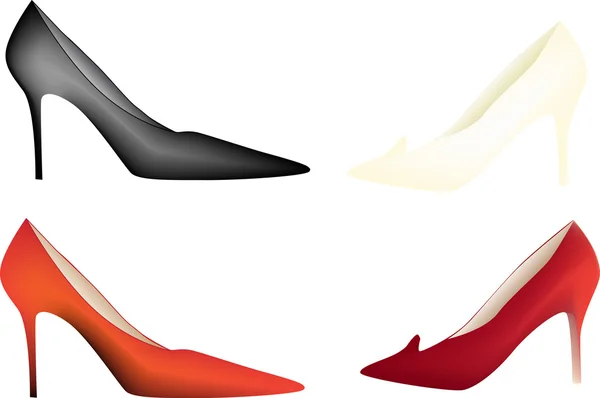 Chaussures femme quatre couleurs isolées sur blanc — Image vectorielle