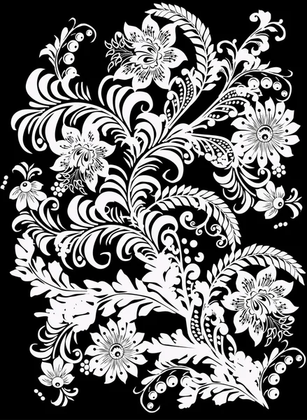 Padrão branco floral simétrico isolado em preto — Vetor de Stock
