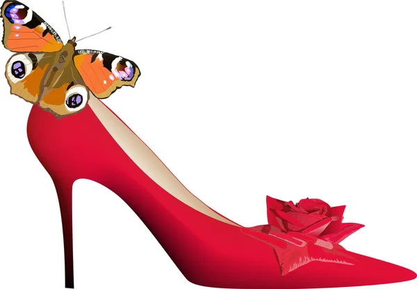 Kırmızı gül çiçek ve üzerinde beyaz izole Ayakkabı — Stok Vektör