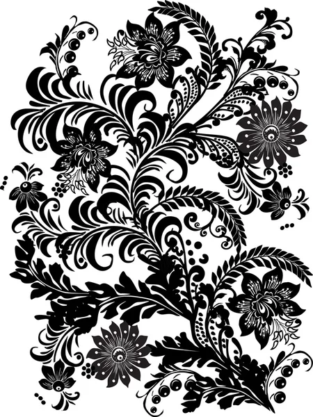 Décoration noire avec des éléments floraux — Image vectorielle