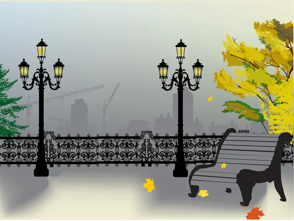 Banc sous arbre d'automne doré — Image vectorielle