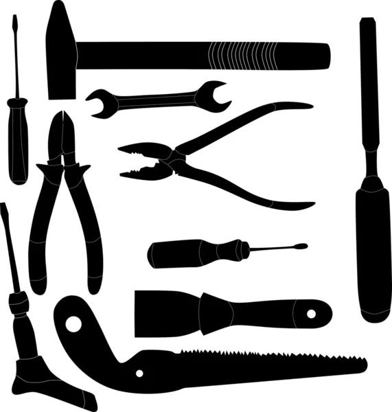 Black tools isolated silhouettes — Stock Vector