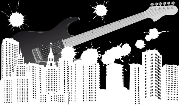 Guitar and city musical background — Stock Vector