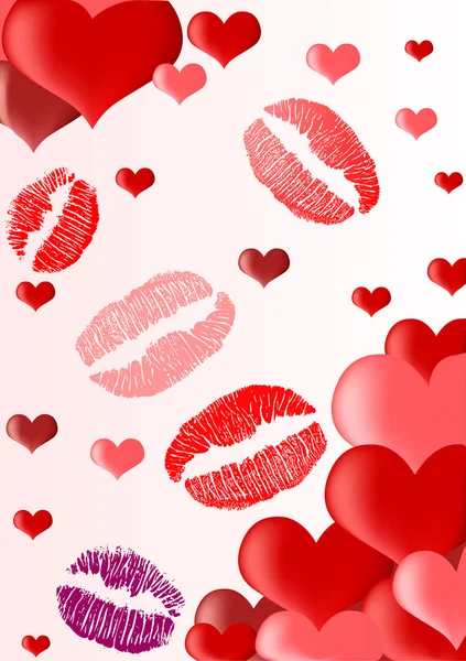 Rote Lippenstifte und Herzen Hintergrund — Stockvektor