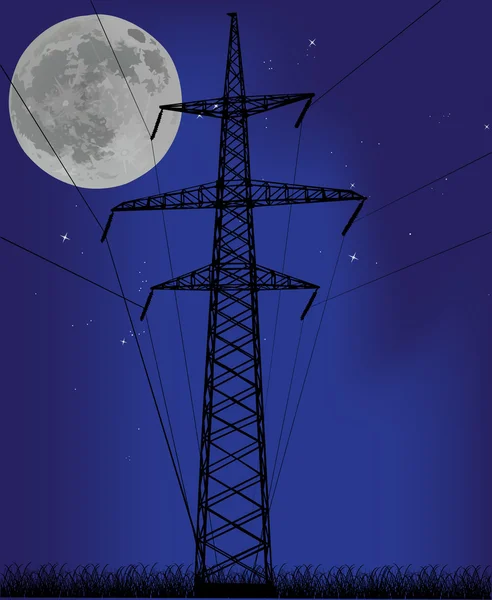 Pylône électrique sous pleine lune — Image vectorielle