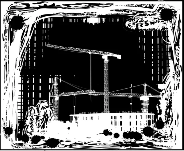 Grunge 框架中的白色建筑 — 图库矢量图片