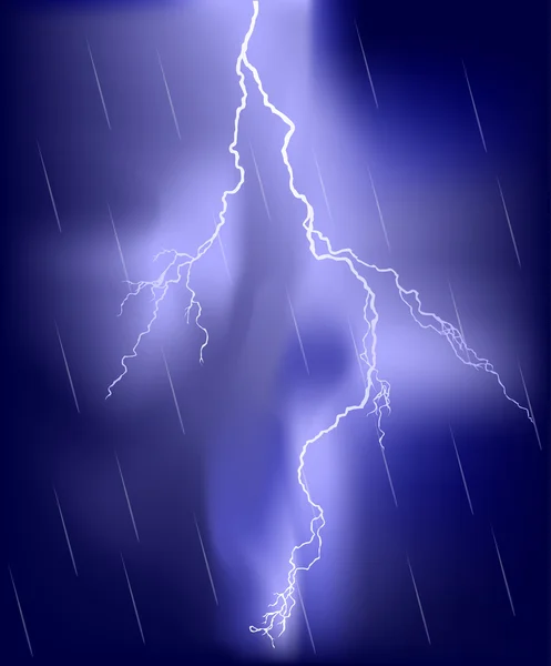 Lightning in blue rain sky — Stock Vector