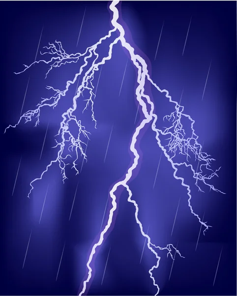 Bright lightning in rain sky — Stock Vector