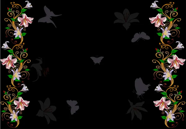Светло-лиловая лилия pttern на черный — стоковый вектор