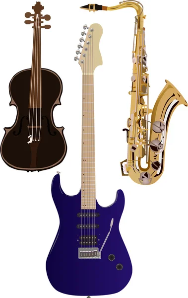 Conjunto de tres instrumentos de música de color — Vector de stock