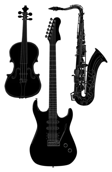 Set of three music instruments isolated on white — Stock Vector