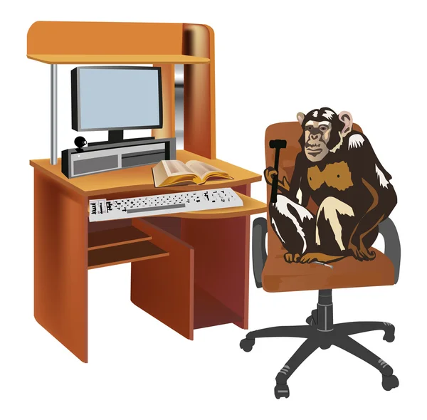 ลิงใกล้คอมพิวเตอร์ — ภาพเวกเตอร์สต็อก