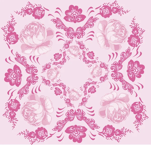 Rose flower square decoration on pink — Stock Vector