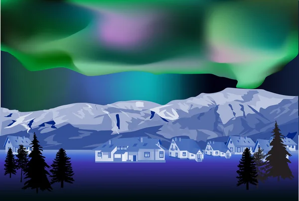 Chalets près des montagnes d'hiver — Image vectorielle