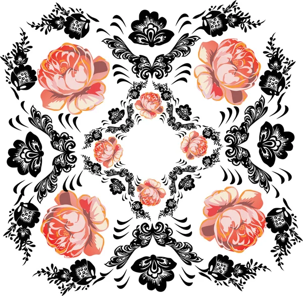 Diseño negro con flores de rosa roja — Archivo Imágenes Vectoriales