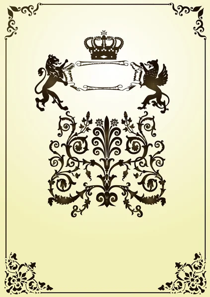 Cadre avec dragon héraldique et lion — Image vectorielle
