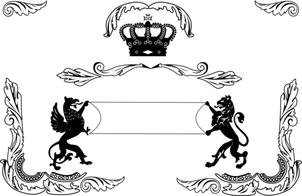 紋章のライオンおよびドラゴンを持つフレーム — ストックベクタ