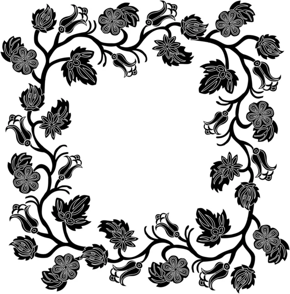 Design arricciato con cornice floreale nera — Vettoriale Stock