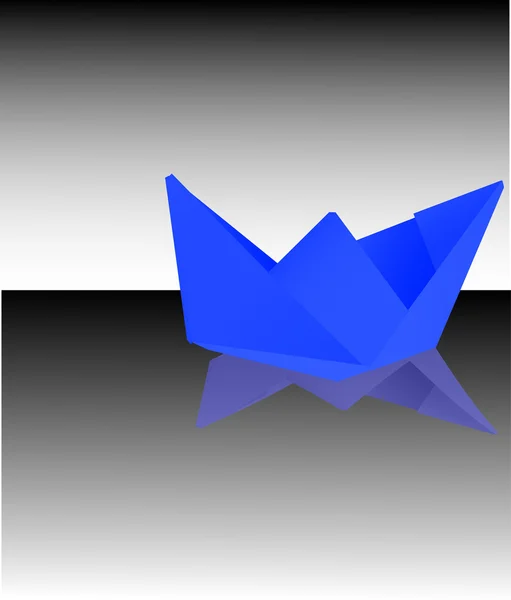 Bateau en papier bleu et réflexion — Image vectorielle