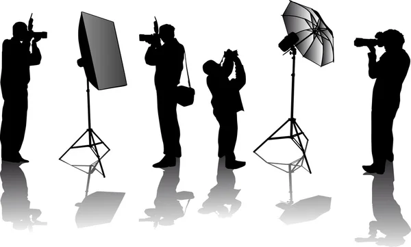 Photographer silhouettes with reflections — Stock Vector