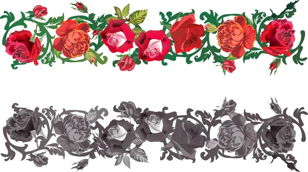Bandas de rosas rojas y grises aisladas en blanco — Vector de stock