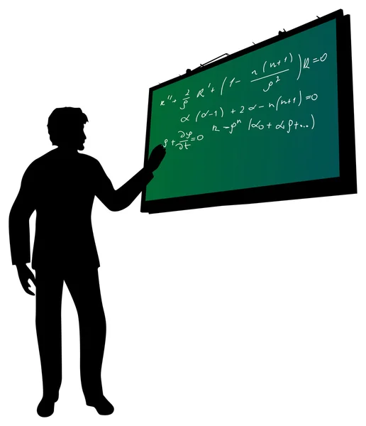 Científico cerca de tablero con ecuaciones — Vector de stock